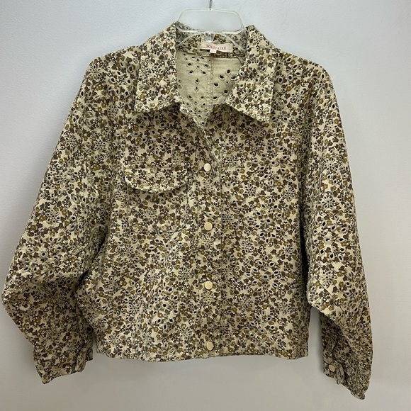 Solitaire Floral Print Allover Eyelets Snap Front Crop Jacket XL Dolman Sleeves - Picture 14 of 14